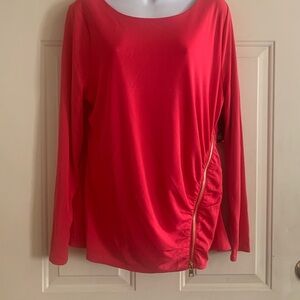 Red Women's Top with Zipper Detail